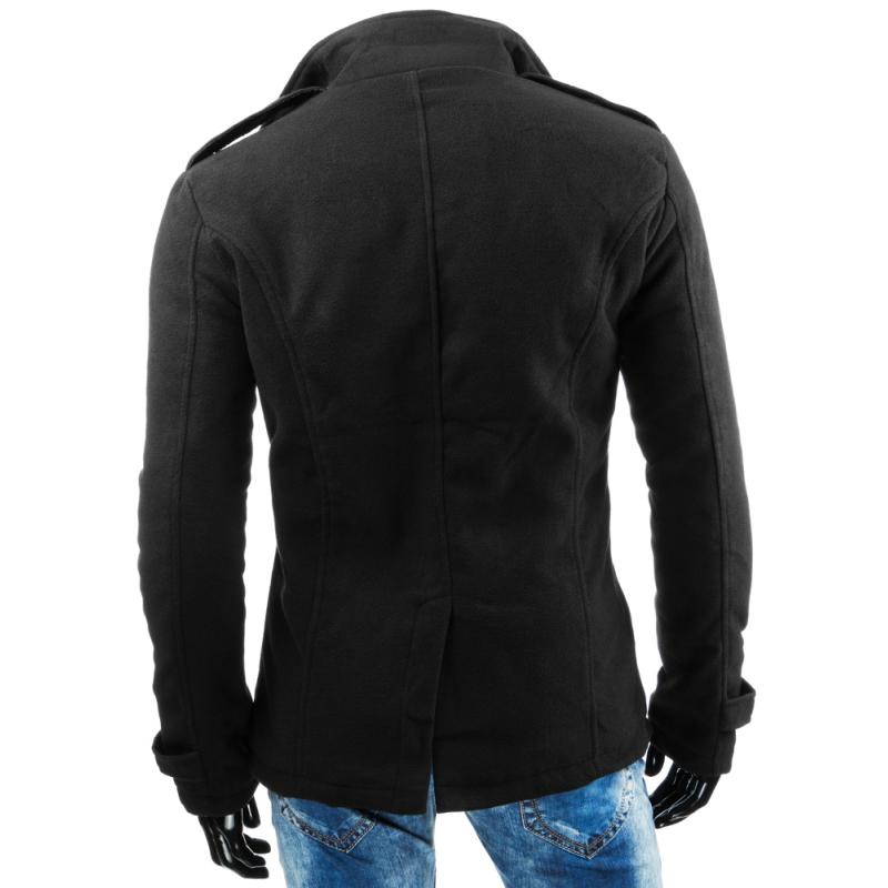 Pánský stylový černý kabát se zapínáním na knoflíky