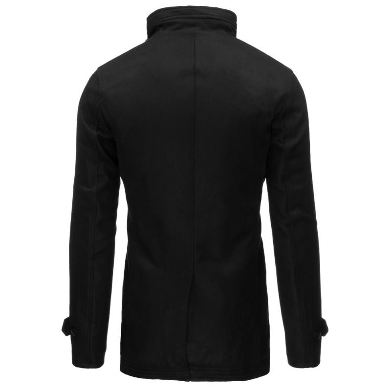 Pánský černý kabát se zapínáním na zip a knoflíky
