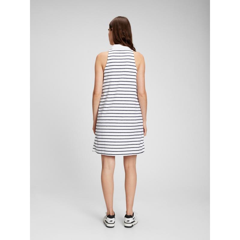 Pruhované froté šaty s golierom