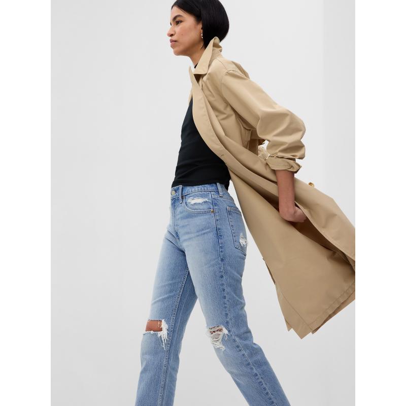 Drzé rovné džínsy so stredným vzrastom