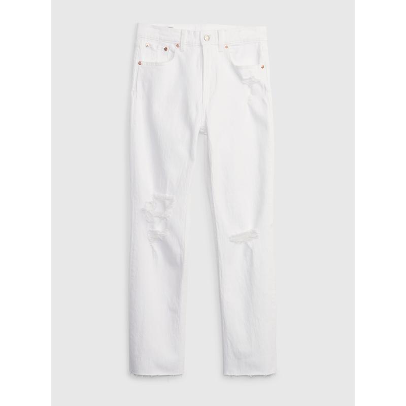 Fehér, egyenes, magasított farmer