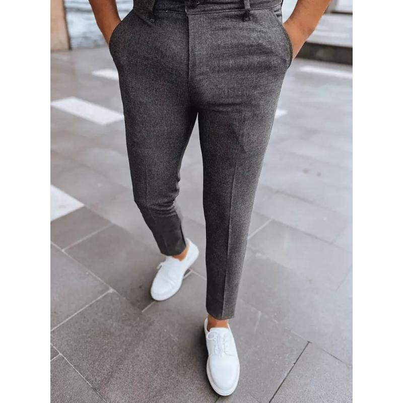 Pánské kostkované kalhoty chinos SIMPLY tmavě šedé
