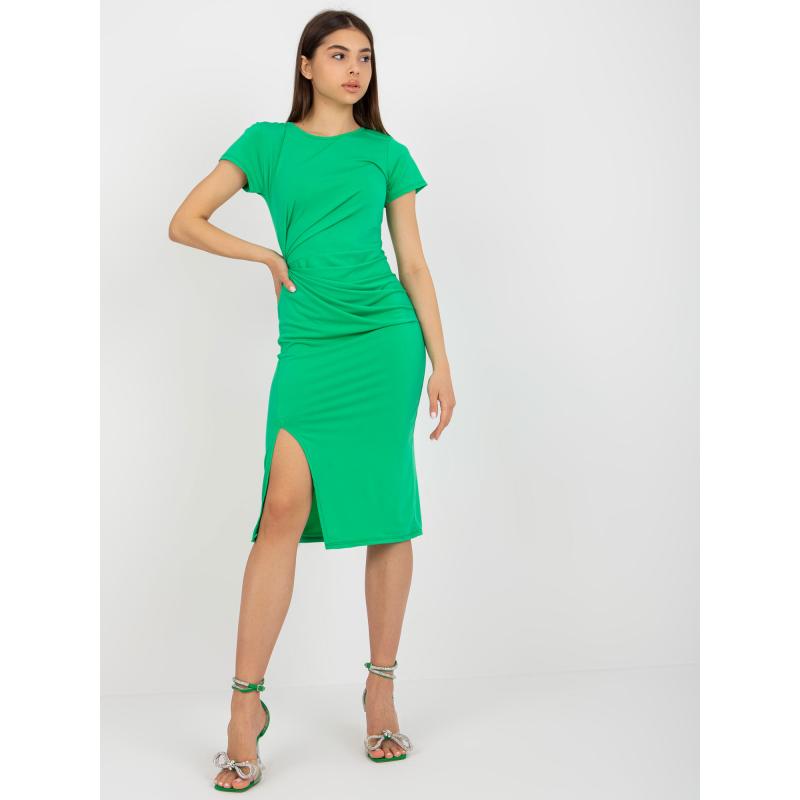 Dámské šaty s rozparkem midi koktejlové OLEGA zelené 