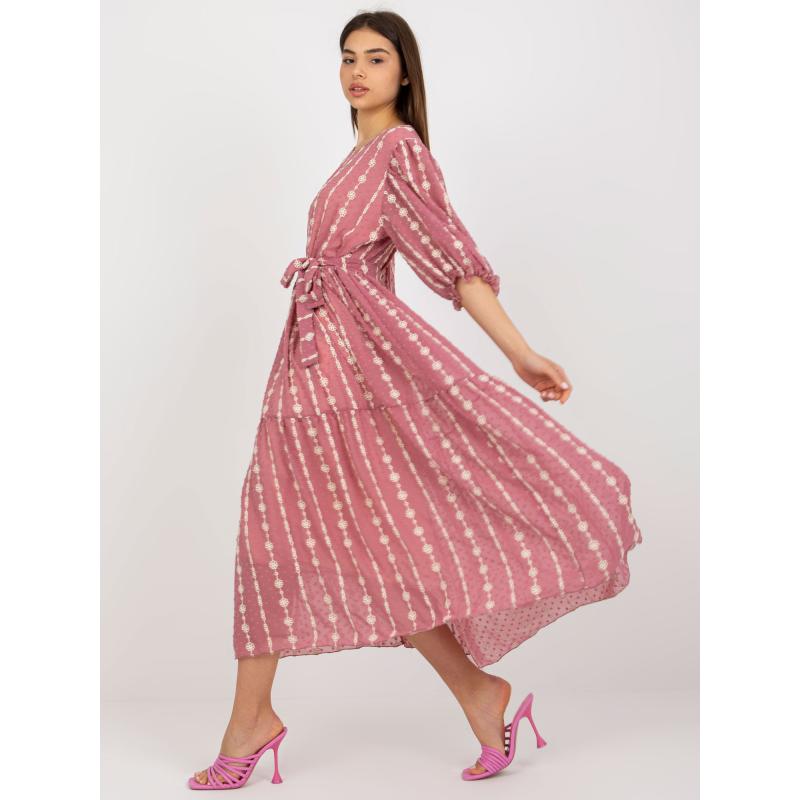 Dámske šaty s volánom a výšivkou midi EUGENIA ružové