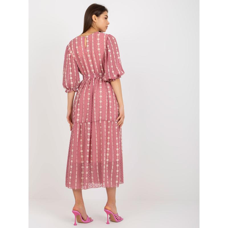 Dámske šaty s volánom a výšivkou midi EUGENIA ružové