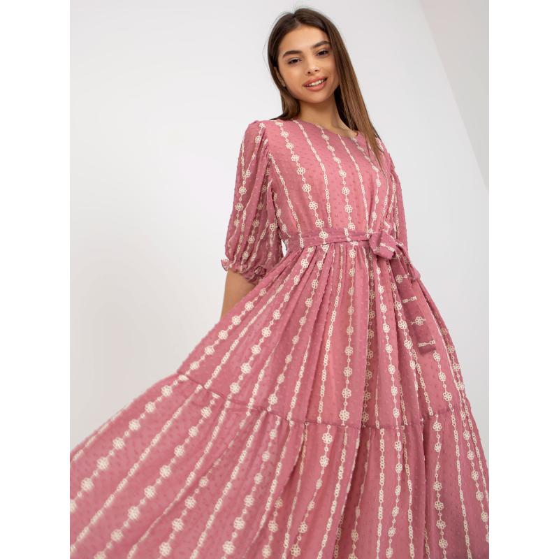 Dámske šaty s volánom a výšivkou midi EUGENIA ružové