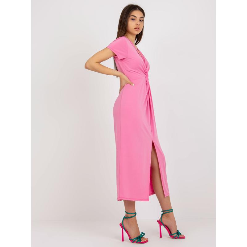 Dámské šaty s rozparkem midi koktejlové ZDENKA růžové