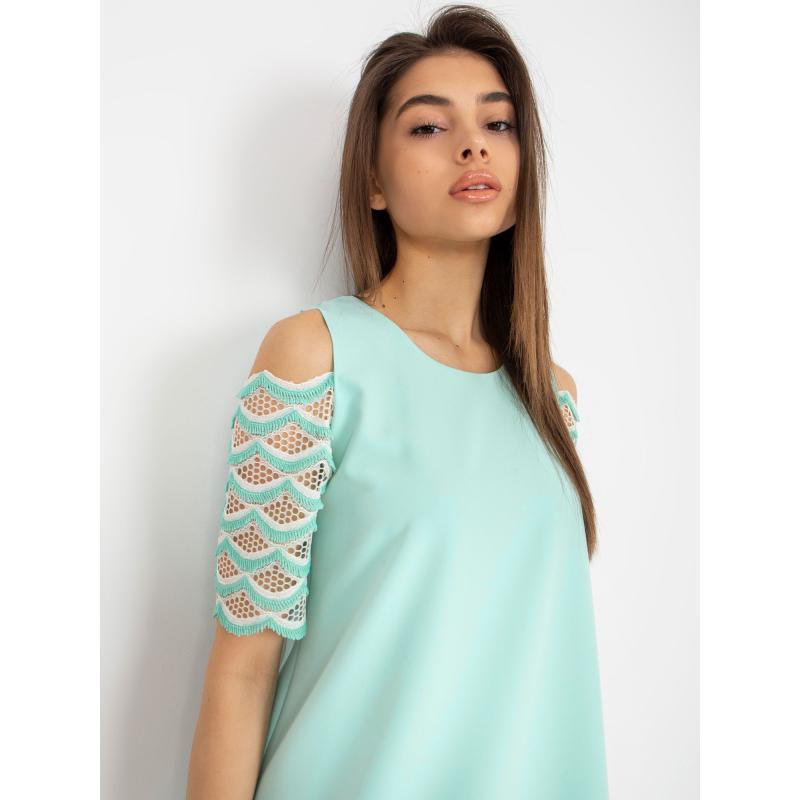 Dámské šaty koktejlové s odhalenými rameny IDITA mentolové