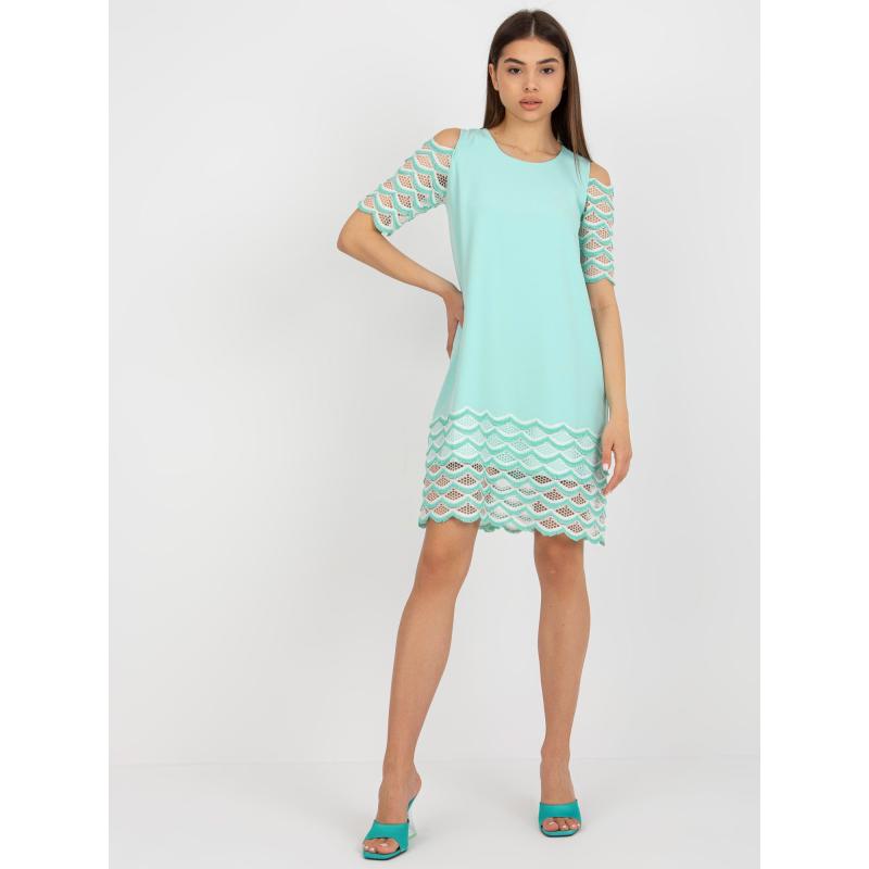 Dámské šaty koktejlové s odhalenými rameny IDITA mentolové