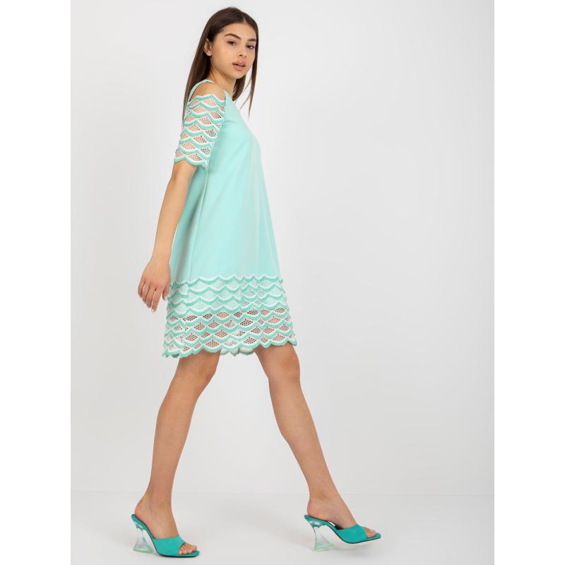 Dámské šaty koktejlové s odhalenými rameny IDITA mentolové