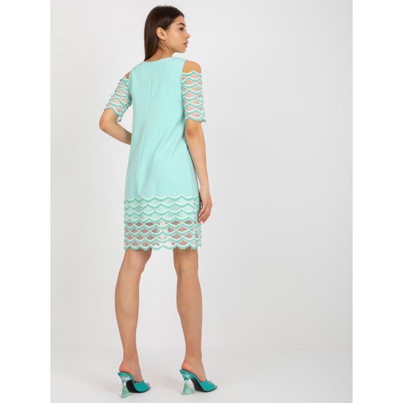 Dámské šaty koktejlové s odhalenými rameny IDITA mentolové