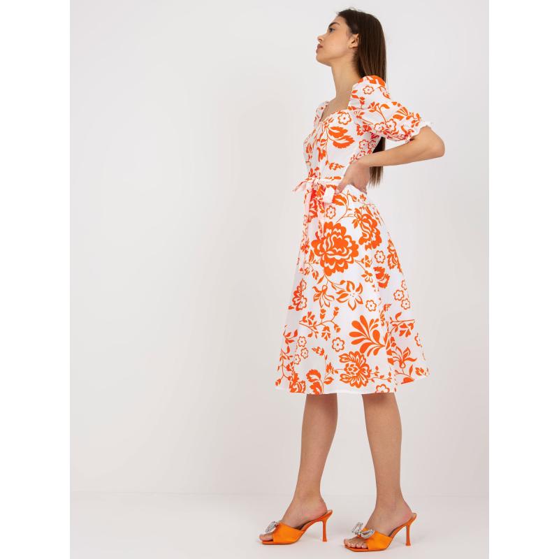 Női mintás midi ruha ZUZANA fehér és narancssárga