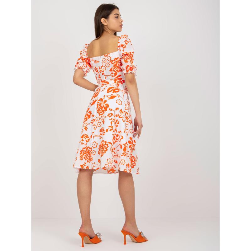 Női mintás midi ruha ZUZANA fehér és narancssárga