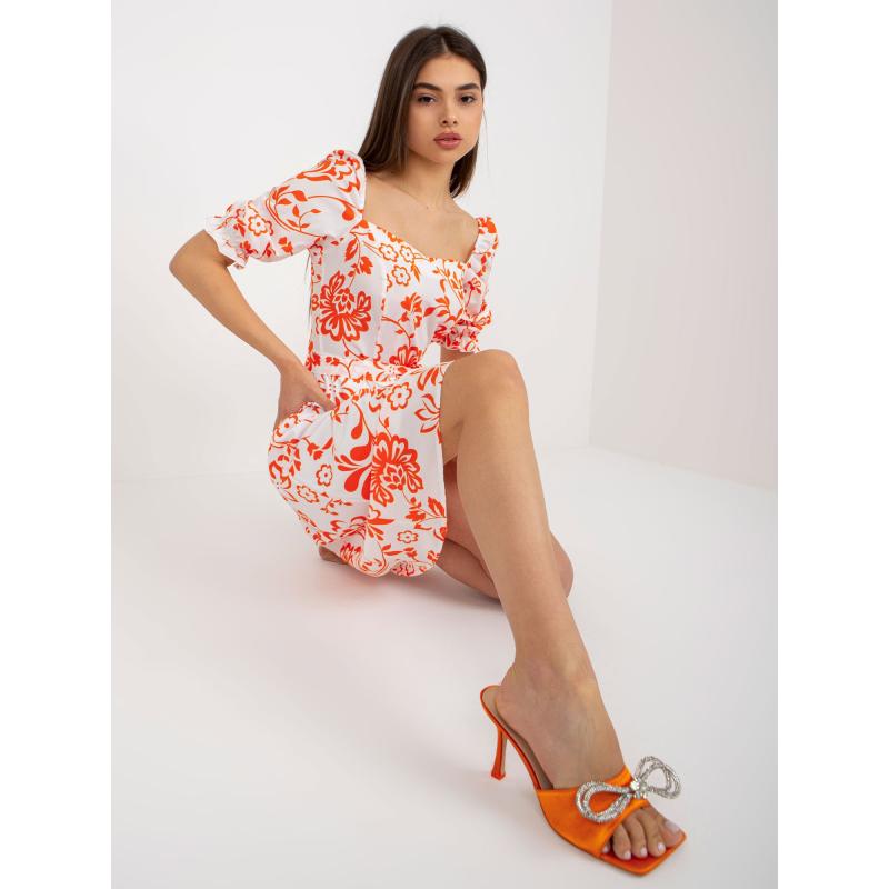 Női mintás midi ruha ZUZANA fehér és narancssárga