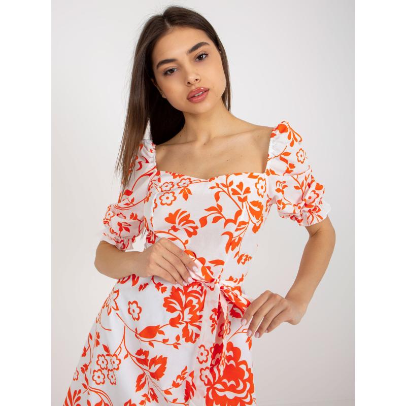 Női mintás midi ruha ZUZANA fehér és narancssárga