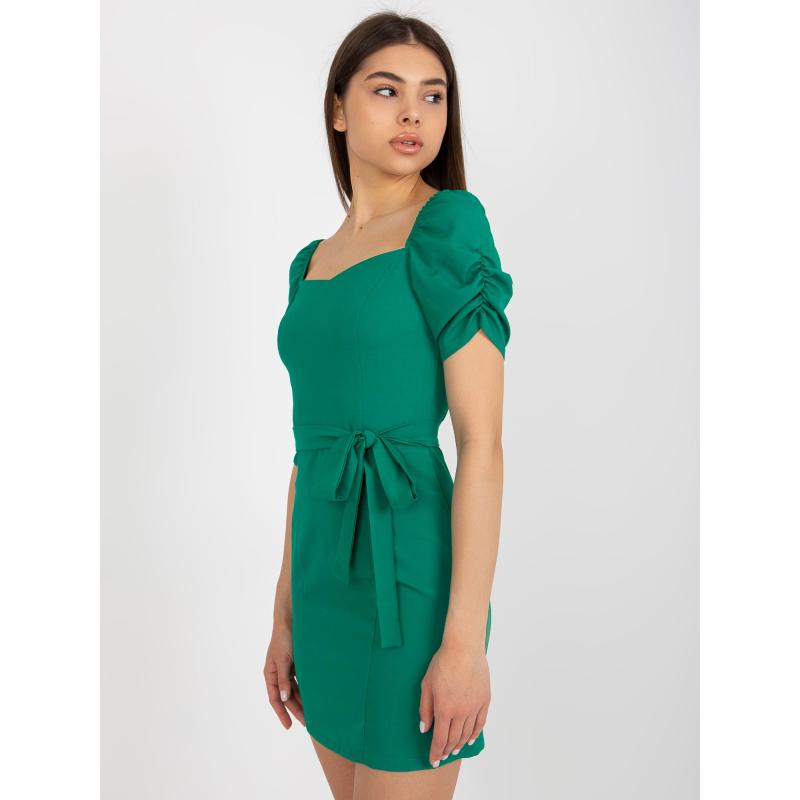 Dámské šaty s krátkými rukávy mini koktejlové RIZIA tmavě zelené 