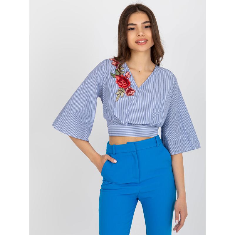 Dámská halenka pruhovaná společenská MIRA bílá a modrá