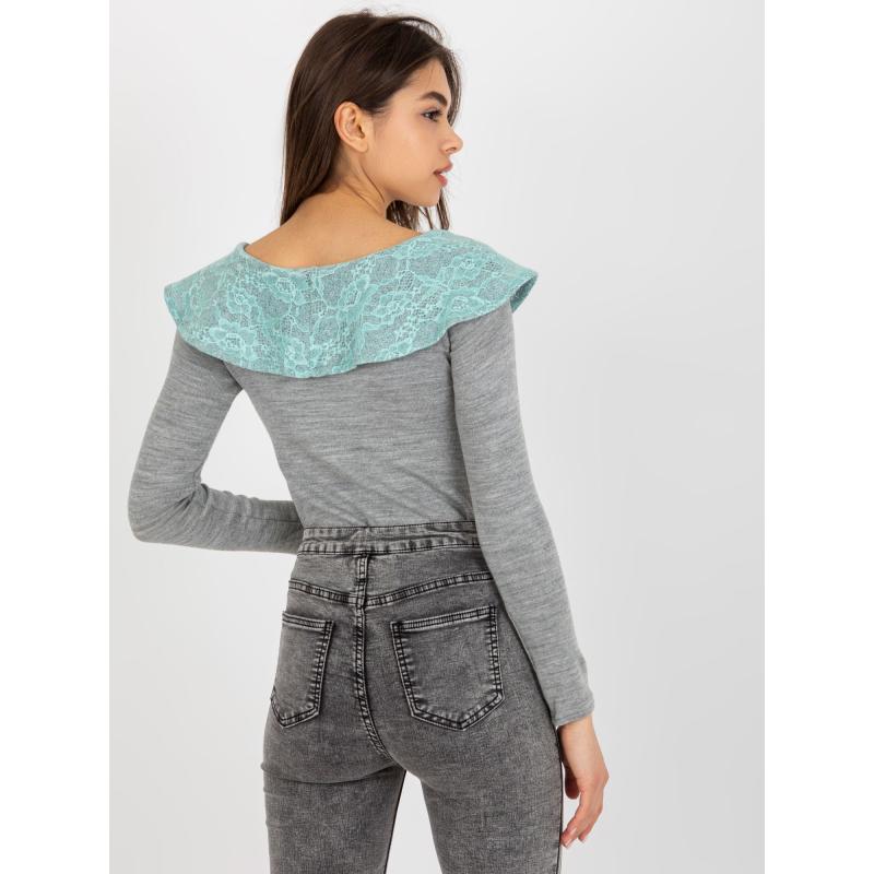 Dámská halenka s krajkou a dlouhými rukávy AMÁLIA šedá a mátová 