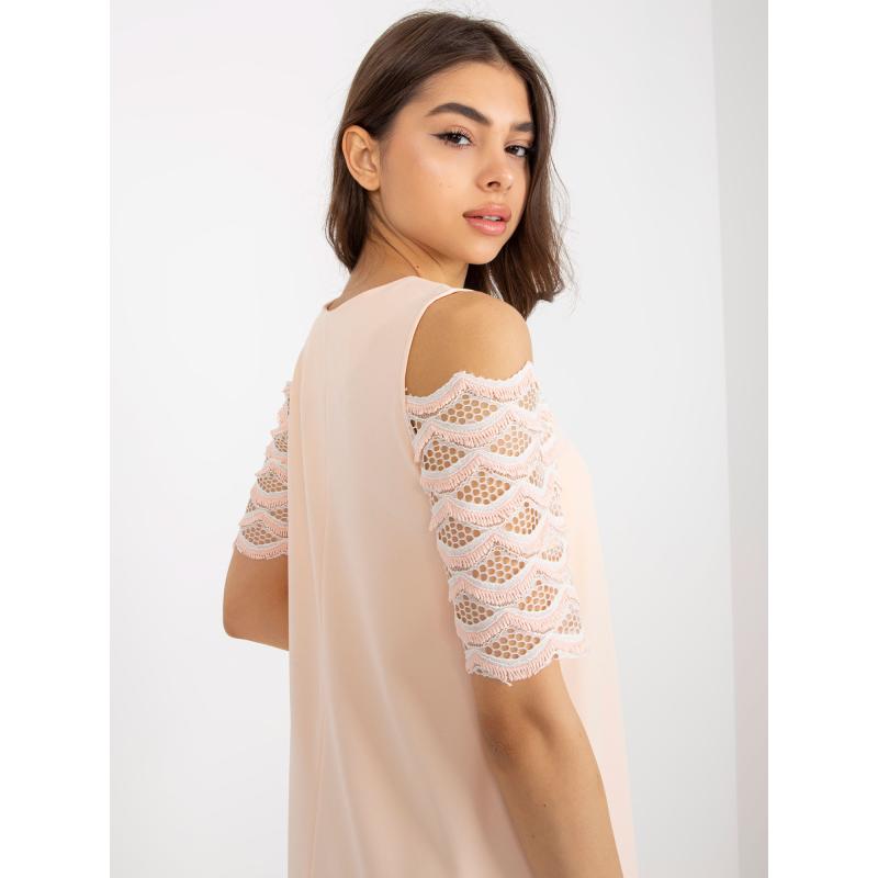 Dámské šaty se zdobenými rukávy VLADA broskvové 