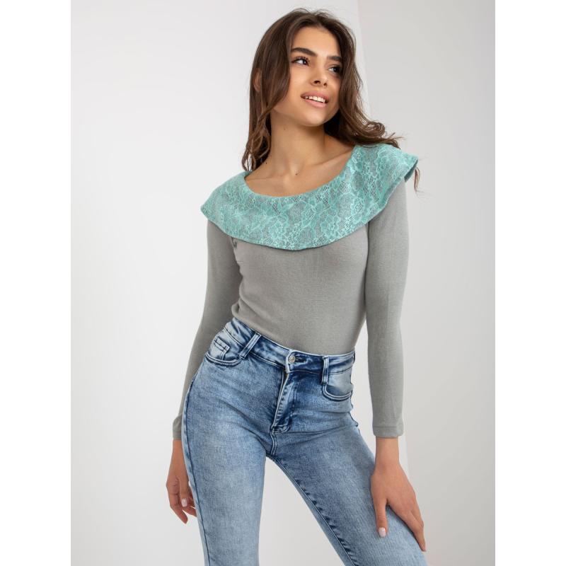 Dámská halenka s krajkovým lemem VLADA šedá mátová 