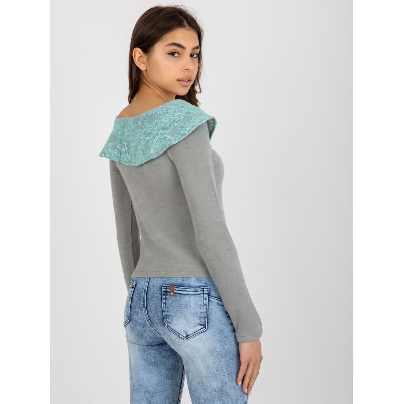 Dámská halenka s krajkovým lemem VLADA šedá mátová 