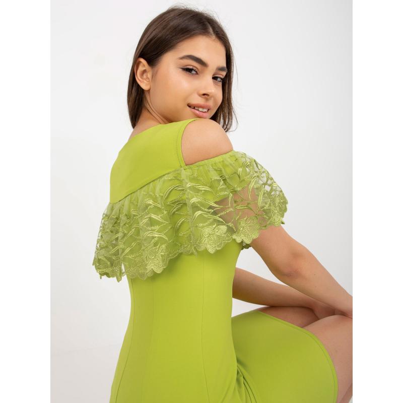 Dámské šaty s lemem koktejlové ANNA limetkově zelené  