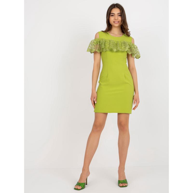 Dámské šaty s lemem koktejlové ANNA limetkově zelené  