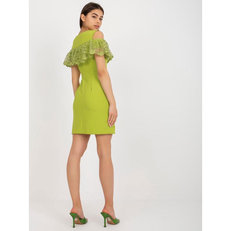 Dámské šaty s lemem koktejlové ANNA limetkově zelené  