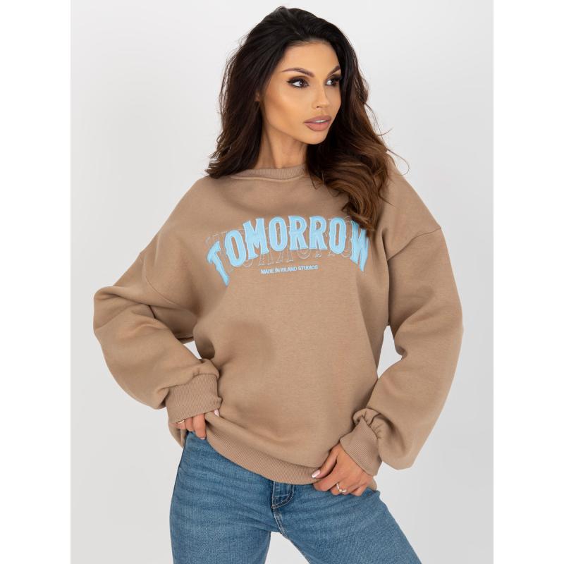 Női oversize kapucnis pulóver LEONZIA sötét bézs