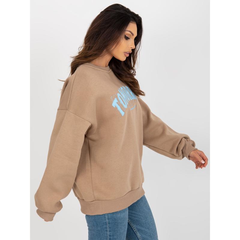 Női oversize kapucnis pulóver LEONZIA sötét bézs