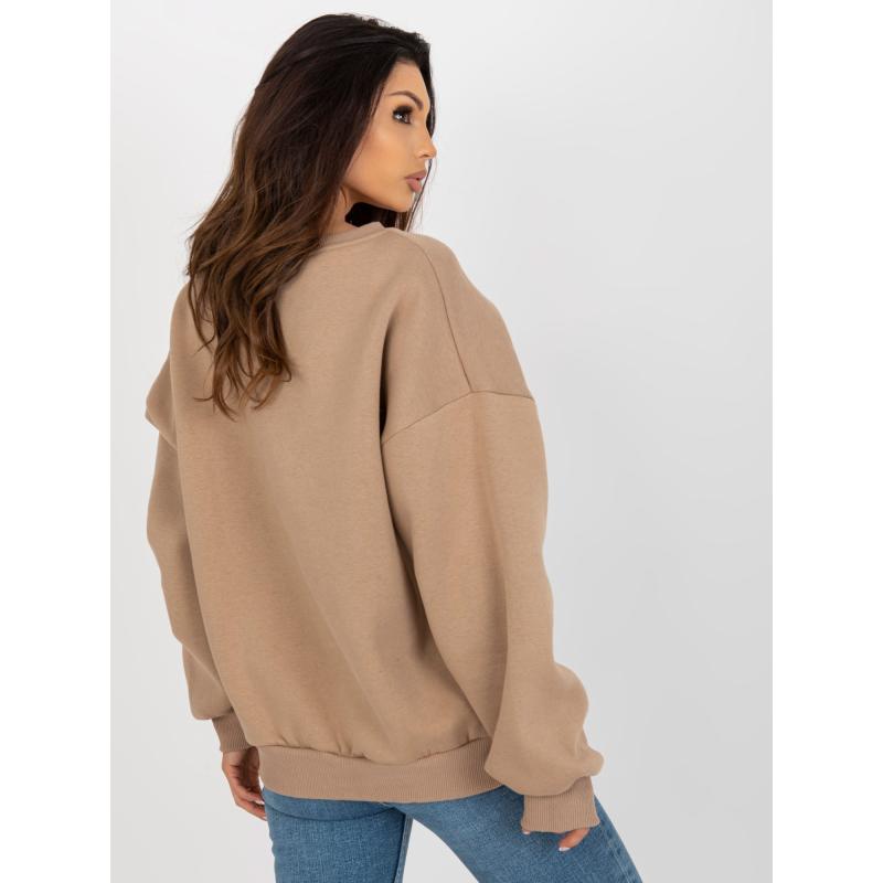 Női oversize kapucnis pulóver LEONZIA sötét bézs
