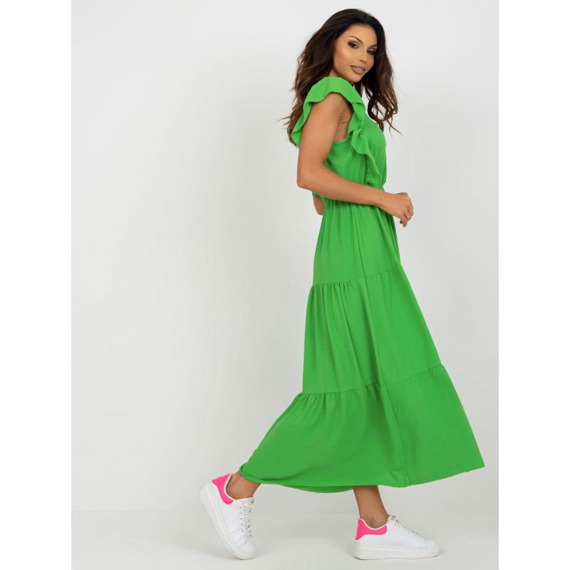 Dámske šaty s volánom letné midi LEONARDA svetlo zelené