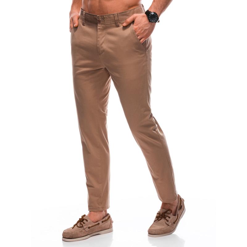 Pánské kalhoty chino teplákové P1355 hnědé