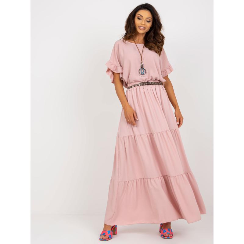 Dámská sukně s volánem a páskem maxi KRISTA světle růžová 