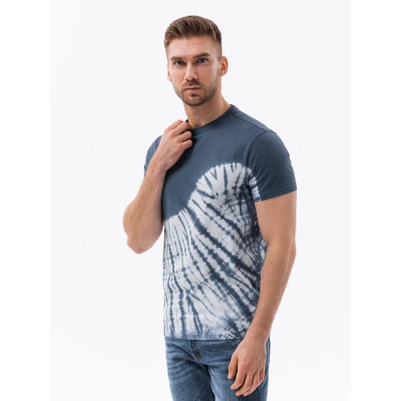 Pánske bavlnené tričko TIE DYE tmavo modré V4 S1617