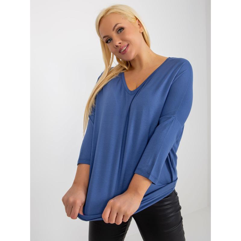Dámská halenka s výstřihem do V plus size RAUKA modrá 