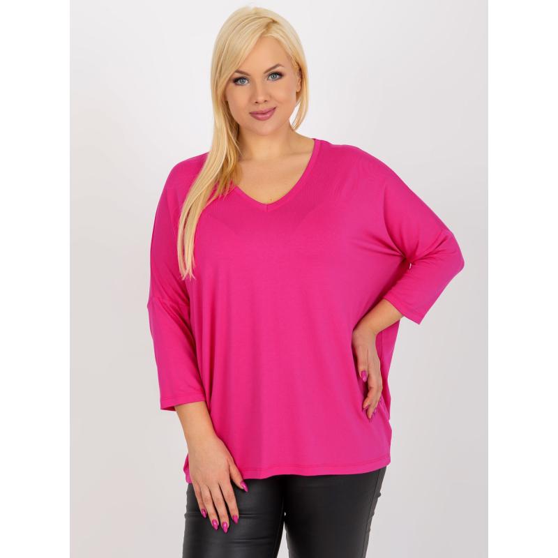 Dámská halenka plus size basic s výstřihem do V KIKITA tmavě růžová 