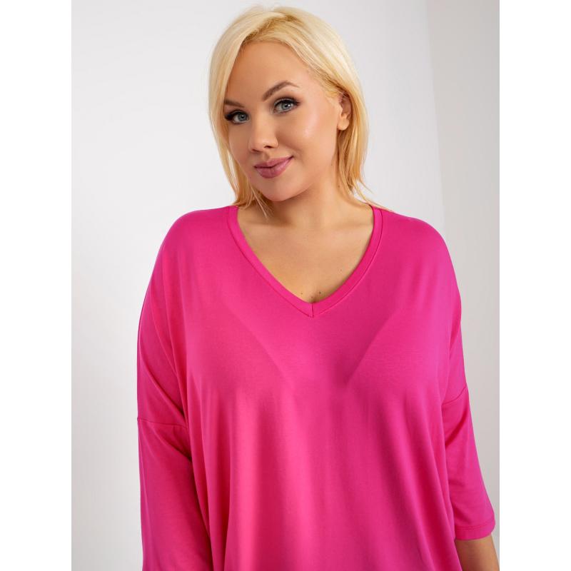 Dámská halenka plus size basic s výstřihem do V KIKITA tmavě růžová 