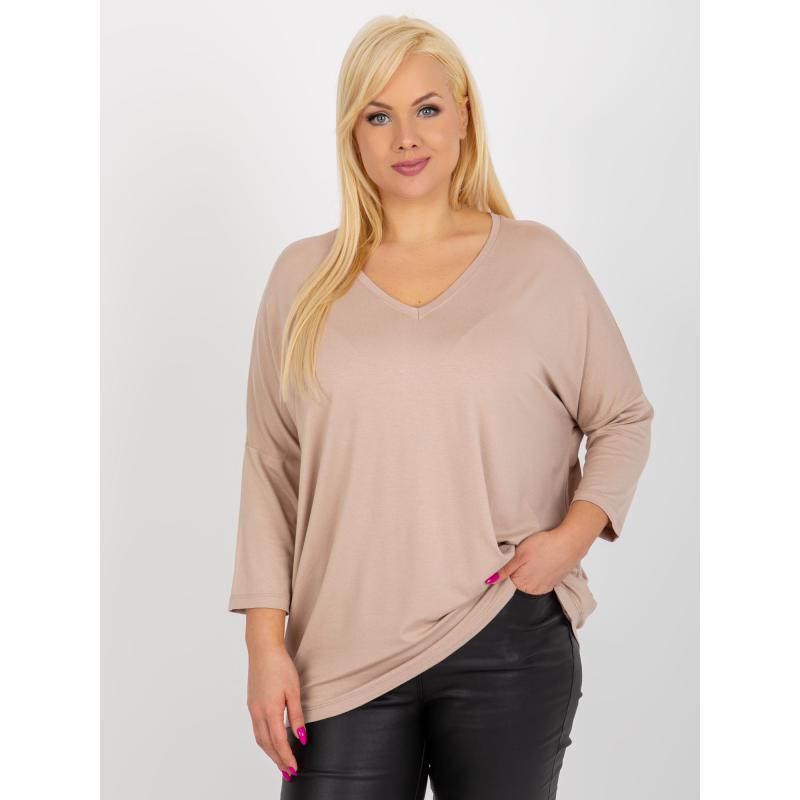 Dámská halenka s výstřihem do V plus size VLADIA béžová 
