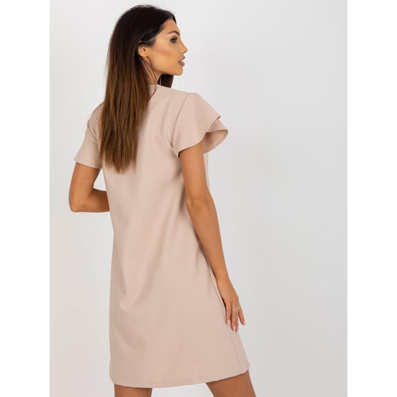 Dámské šaty s výstřihem do V RUE PARIS béžové 