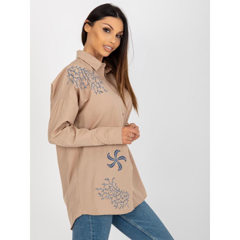 Női túlméretezett póló hímzéssel BYCOLE bézs színű