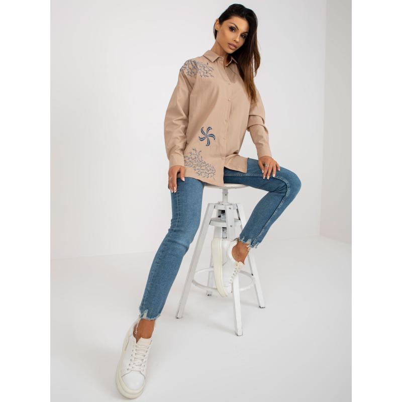 Női túlméretezett póló hímzéssel BYCOLE bézs színű