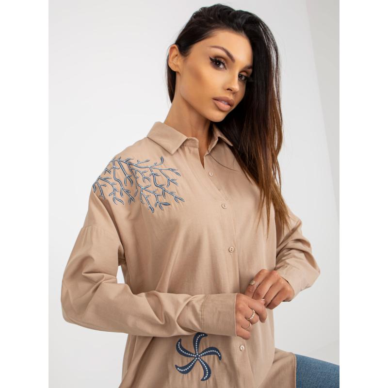 Női túlméretezett póló hímzéssel BYCOLE bézs színű