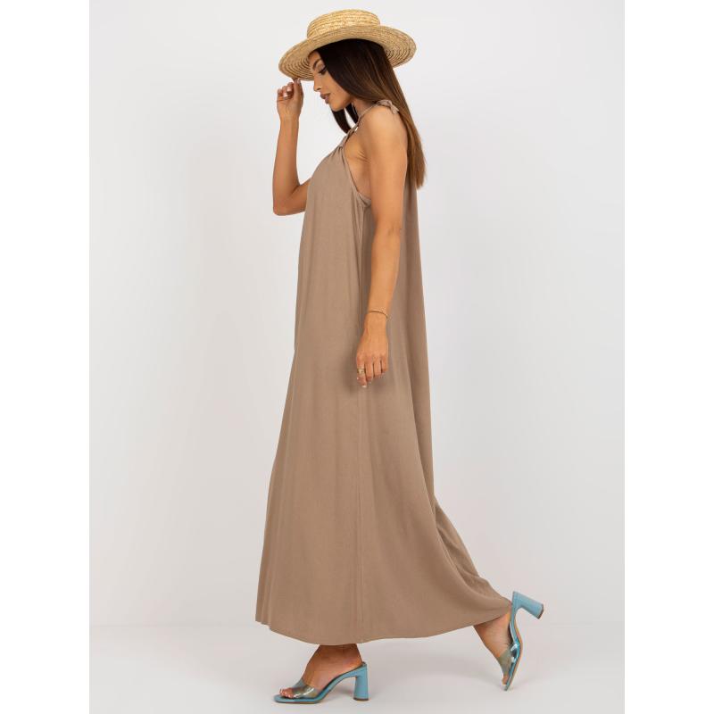Dámské šaty s plátnem oversize OCH BELLA tmavě béžové  