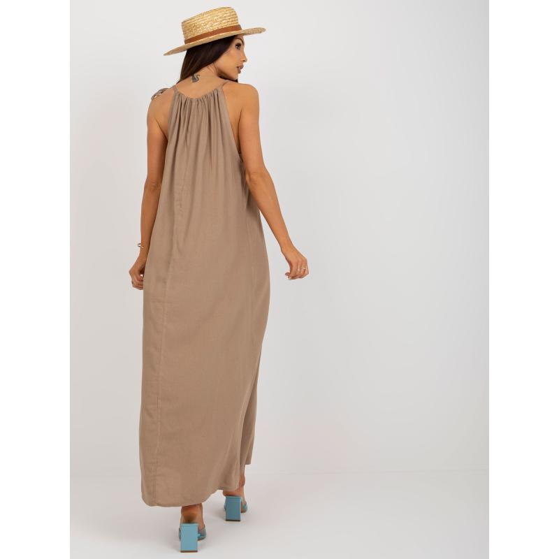 Dámské šaty s plátnem oversize OCH BELLA tmavě béžové  