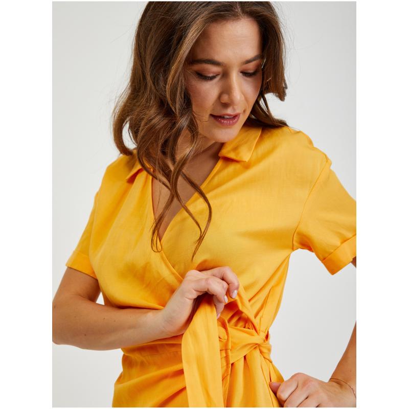 Sárga női lenvászon tekercsruha