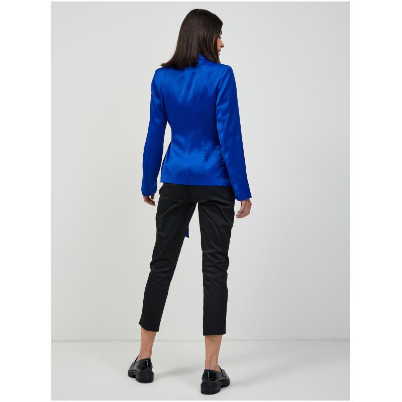 Tmavomodré saténové sako so zaväzovaním