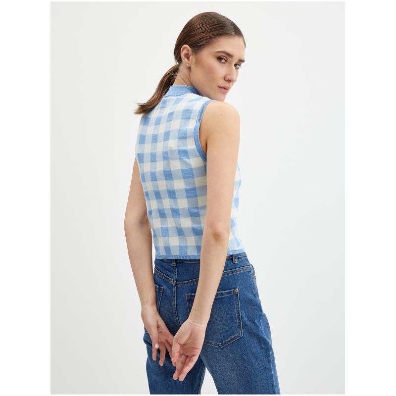 Bílo-modrý dámský kostkovaný top
