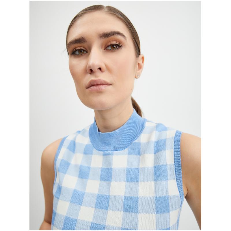 Bílo-modrý dámský kostkovaný top