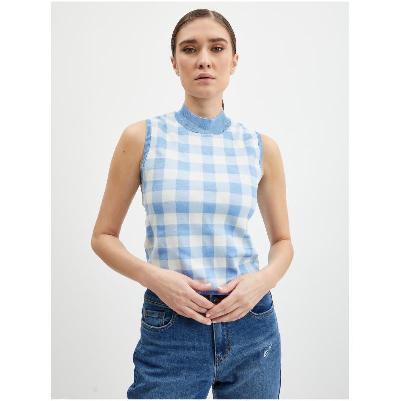 Bílo-modrý dámský kostkovaný top